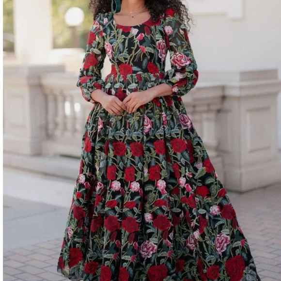 JessaKae Belle Noir Briar Rose Dress Midi Mesh Tulle Twirl Evening Formal - Picture 3 of 9